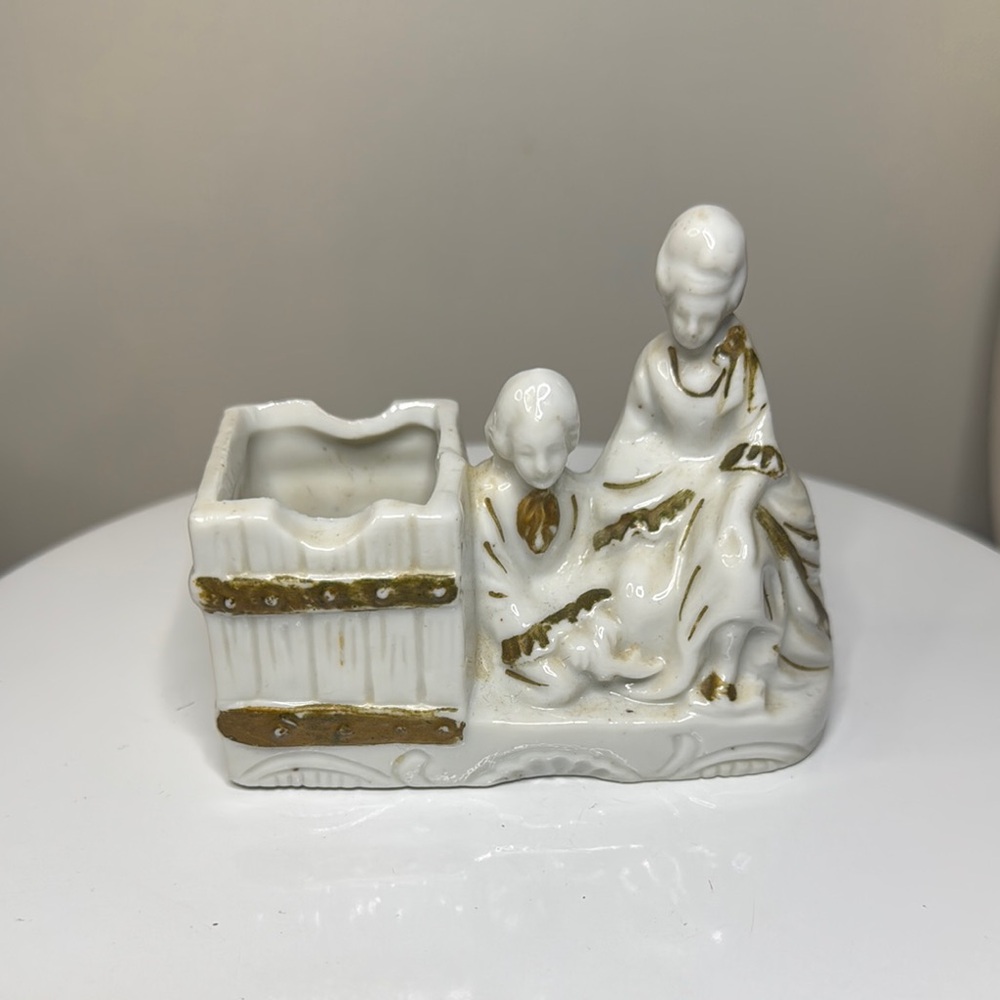 Victorian Vintage Lady & Boy Ceramic Figurine Holder